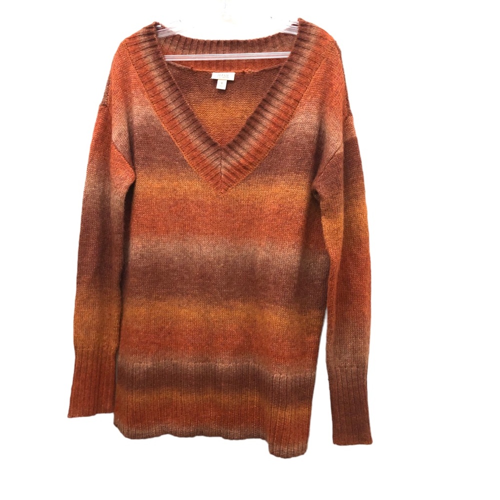 a.n.a Long Sleeve V-Neck Color Block Chain Knit Sweater Women's Size M O/Brown